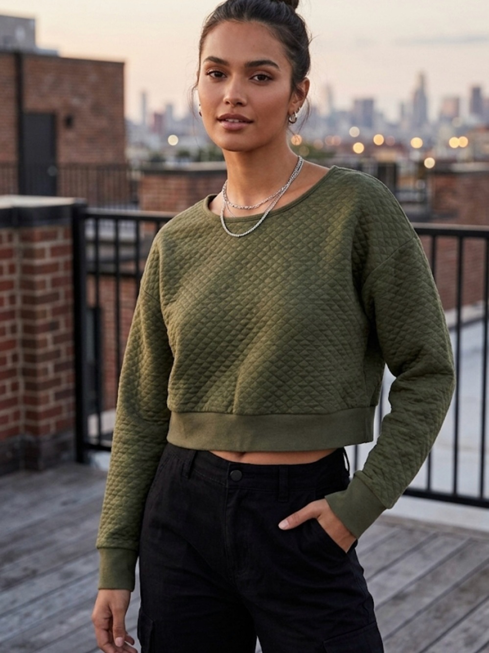 Victoria's Secret Olive Green Quilted Cropped Sweater